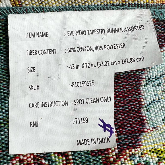 Everyday Tapestry Runner Baskets Butterflies Handmade in India - Picture 6 of 8